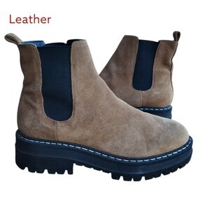 Marc Fisher Leather Suede Padmia Chelsea Lug Boot Ankle Brown Black Women 8.5